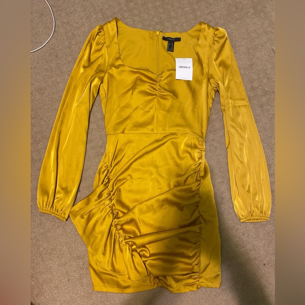 Forever 21 Yellow Ruched Bodycon Dress
